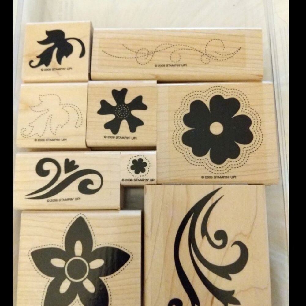 STAMPIN' UP! Stitched Exotics Retired Wood Mount 9 Stamps